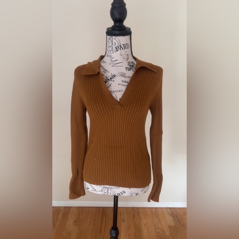 Old Navy Brown Ribbed V-Neck Sweater Womens Size XS adorable romper - Picture 4 of 5